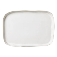 The Forma Cloud Dinnerware plate by Current Home NY is a plain, rectangular white stoneware piece with slightly wavy, uneven edges, displayed from above on a white background.