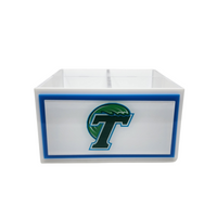 The Eye Candy College Spinner is a white box with a blue border and green T wave logo, shown front-facing on a white background—ideal for keeping your college desk organized and stylish.