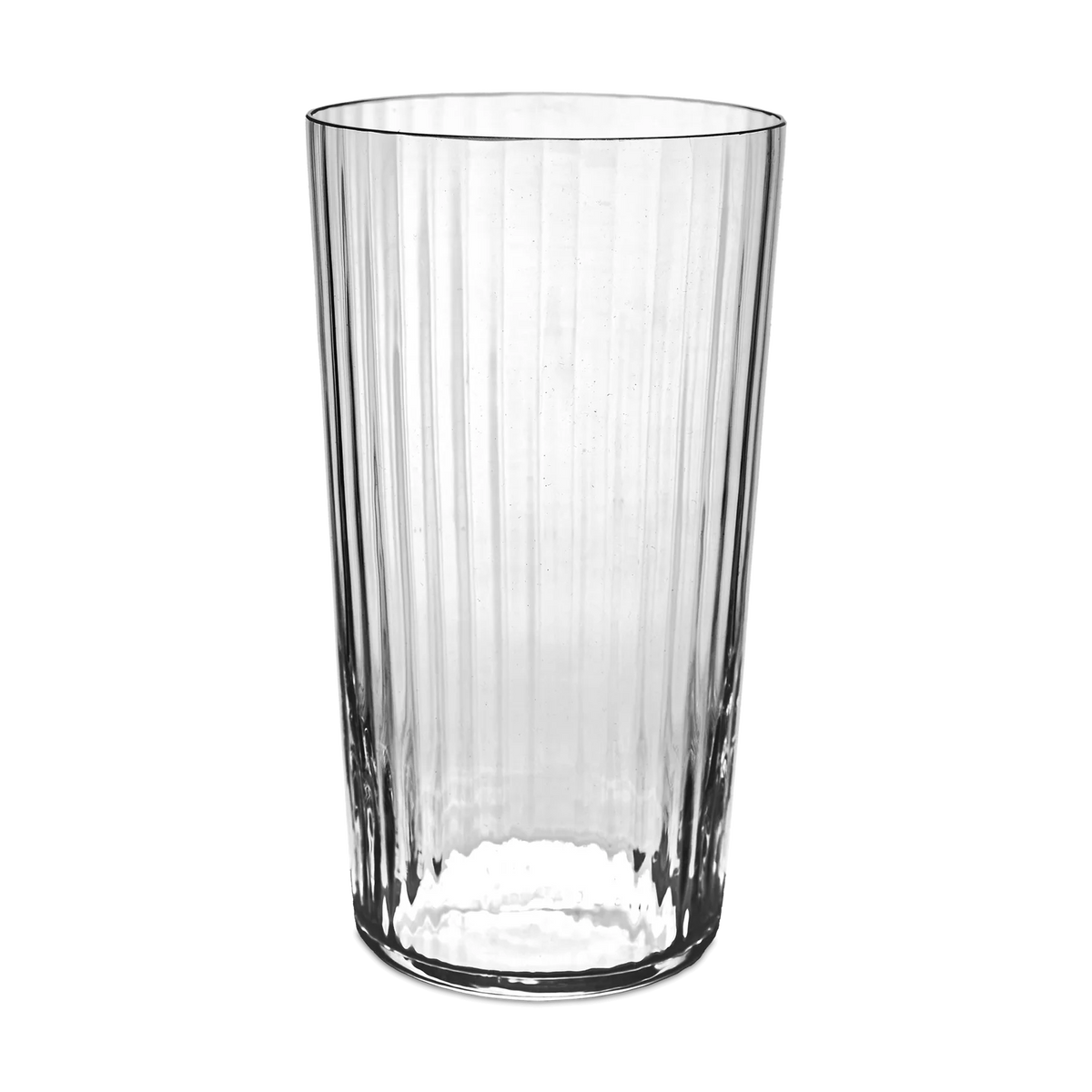 The Lando Pleat Glassware by MATCH is a clear, tall tumbler featuring vertical pleated ridges in the style of antique Italian glassware, shown against a plain white background.