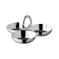 The Christofle Vertigo Silver Plated 3 Part Server features three round bowls joined together with a central oval handle, combining elegance and functionality for stylish serving.