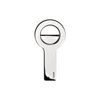 The Christofle Oh De Stainless Steel Bottle Opener features a circular top and flat, elongated handle, making it ideal for any home bar. Shown on a plain white background.
