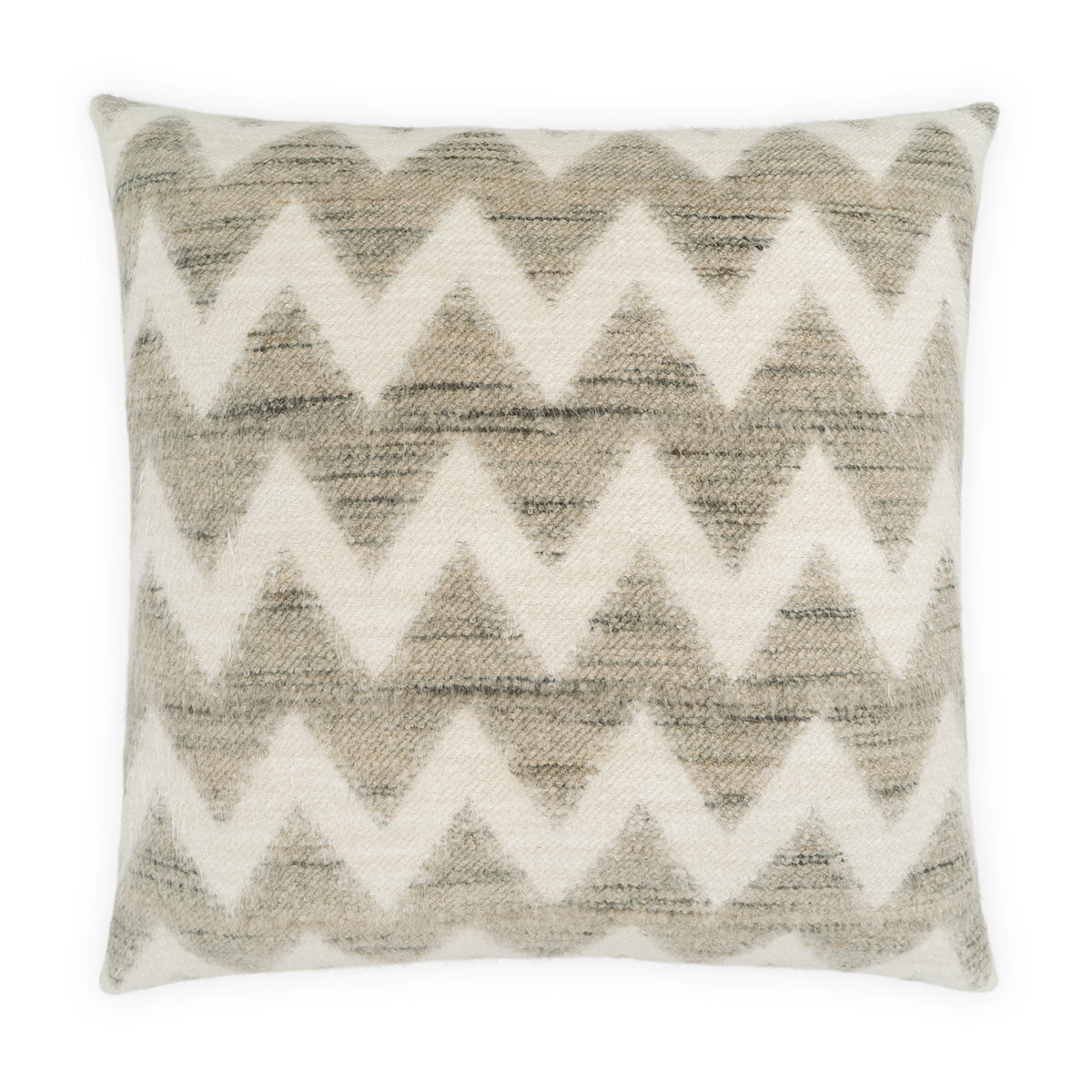 The Leonne Pillow Bisque by D.V. KAP / Canaan Company is a square decorative accent featuring soft, textured fabric with a cream and light brown chevron pattern—ideal for adding cozy, geometric style to any space.