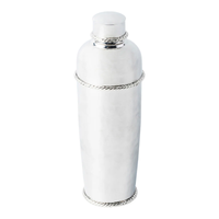 The Juliska Graham Cocktail Shaker features hammered stainless steel with polished finish and decorative rope detailing on the lid, neck, and base—an elegant addition to any mixologist's collection. Shown here against a white background.