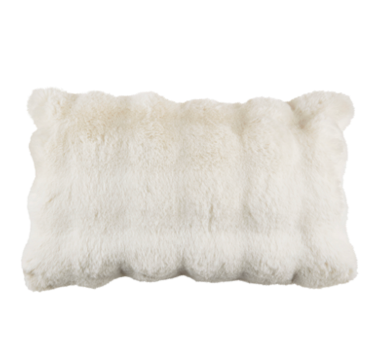 The Saro Trading Bubble Fur Pillow Ivory 12 x 20 is displayed against a plain white background, bringing plush personality and serving as a cozy accent to any space.