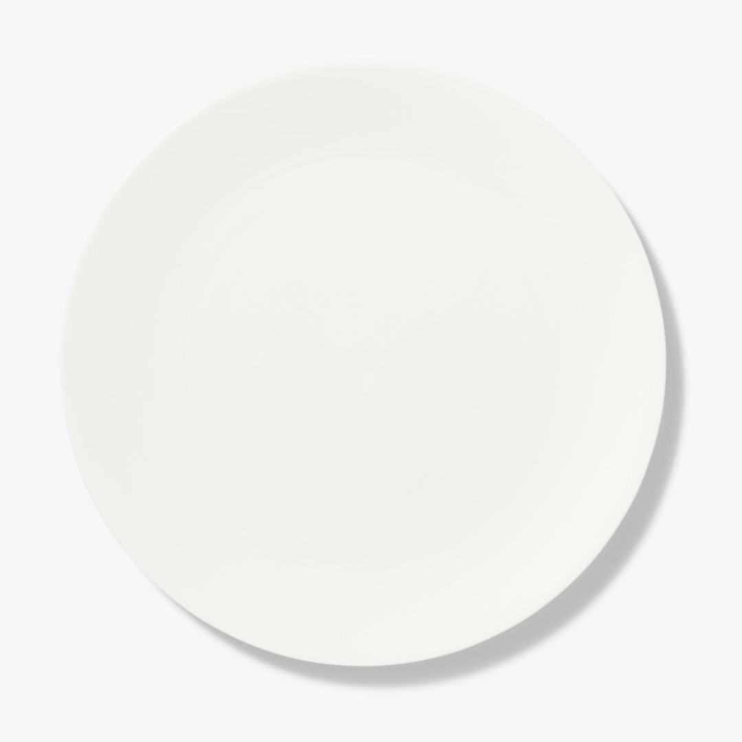 The Dibbern Dinner Plate - Pure is a plain, round white ceramic plate shown from above on a white background; this elegant dinnerware is dishwasher safe.