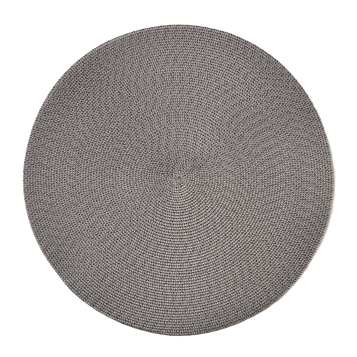 The Deborah Rhodes Linen Braid 15" Placemat Set of 4 - Solid features durable, tightly braided gray placemats with a subtle concentric circle pattern, bringing modern elegance to any table.