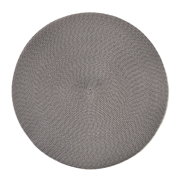The Deborah Rhodes Linen Braid 15" Placemat Set of 4 - Solid features durable, tightly braided gray placemats with a subtle concentric circle pattern, bringing modern elegance to any table.