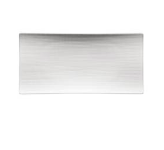 A rectangular, brushed metal plate with a slight curve, shown against a white background—ideal for pairing with your Mesh Dinnerware White by Rosenthal.