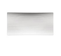 A rectangular, brushed metal plate with a slight curve, shown against a white background—ideal for pairing with your Mesh Dinnerware White by Rosenthal.