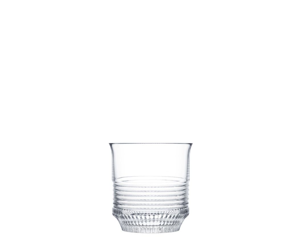 The Cadence Barware by Saint-Louis/Hermes is a clear crystal tumbler, handcrafted with a ribbed texture on the lower half, displayed against a plain white background.