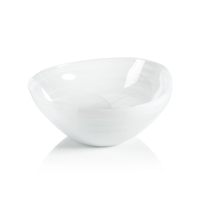 The Monte Carlo White Alabaster Bowl by Zodax features a glossy finish and smooth, curved edges, displayed on a plain white background.