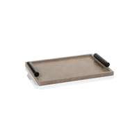 Belle Rectangle Leather Tray by Zodax—a refined serving tray featuring two cylindrical black handles on opposite sides, showcased on a white background. This elegant, luxury piece is designed to elevate any occasion.
