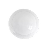 The Bernardaud Ecume Dinnerware Perle plate is round, white ceramic with a subtle rim texture and a refined mother-of-pearl finish, shown from above on a plain white background.