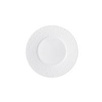The Ecume White Dinnerware by Bernardaud is a white, round, textured plate made in France, shown from above on a plain white background.