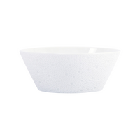 The Bernardaud Ecume White Dinnerware features a white Limoges porcelain bowl adorned with a subtle raised dot texture, beautifully photographed against a plain white background.