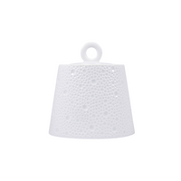 The Ecume White Dinnerware by Bernardaud is a textured, bell-shaped Limoges porcelain piece with a circular loop on top, photographed against a plain white background.