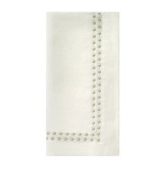 Folded beige Pearls Napkin Set of 4 - Beige with a double-row beaded border.