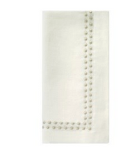 Folded beige Pearls Napkin Set of 4 - Beige with a double-row beaded border.