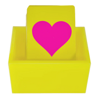 The Canasta Sets Canasta 2 Deck Holder features a stack of yellow cards topped with a pink heart in a matching yellow box, offering a charming way to hold cards for Canasta games.