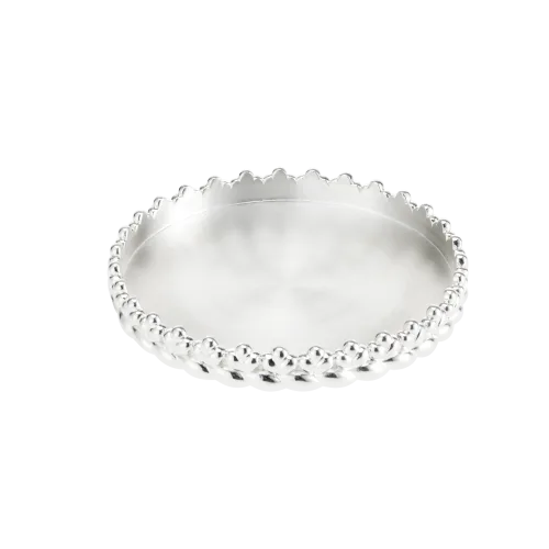 The Babylone Silver Plated Candle Holder by Christofle rests on a plain white background—an elegant luxury home decor accent.