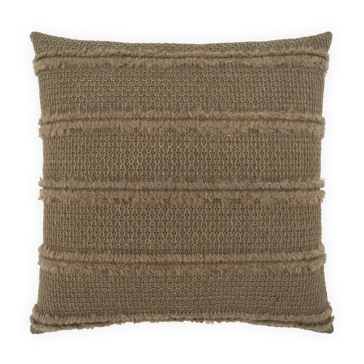The Kitto Pillow Mocha by D.V. KAP/Canaan Company features a textured, woven brown cover with horizontal raised bands and slightly rounded edges, making it a unique rustic statement piece for any room.
