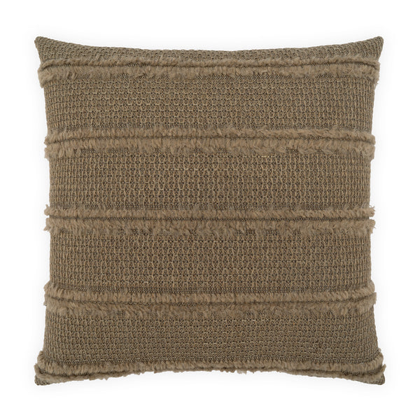 The Kitto Pillow Mocha by D.V. KAP/Canaan Company features a textured, woven brown cover with horizontal raised bands and slightly rounded edges, making it a unique rustic statement piece for any room.