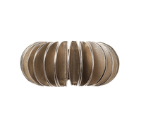The Kim Seybert Demilune Napkin Ring Silver Set of 4 features metallic, cylindrical rings with evenly spaced disc-like segments, adding a sculptural touch to your table setting.