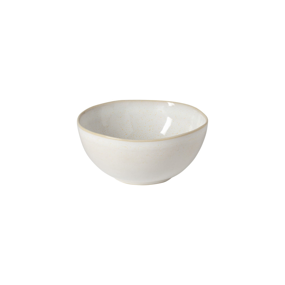 The Brisa Branca Dinnerware bowl by Casafina/Costa Nova is a small, round, off-white stoneware piece with a subtly wavy rim, handcrafted in Portugal and pictured on a plain white background.