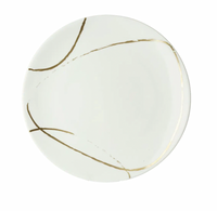 The Sketch Chalk Dinnerware by Royal Crown Derby is a round white English fine bone china plate featuring an abstract design of thin, curved gold lines.