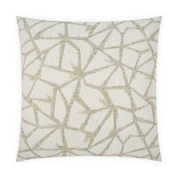 The Crackle Pillow by D.V. KAP / Canaan Company features a textured gold geometric pattern reminiscent of cracked earth. This 22x22 pillow brings elegant style to any space.