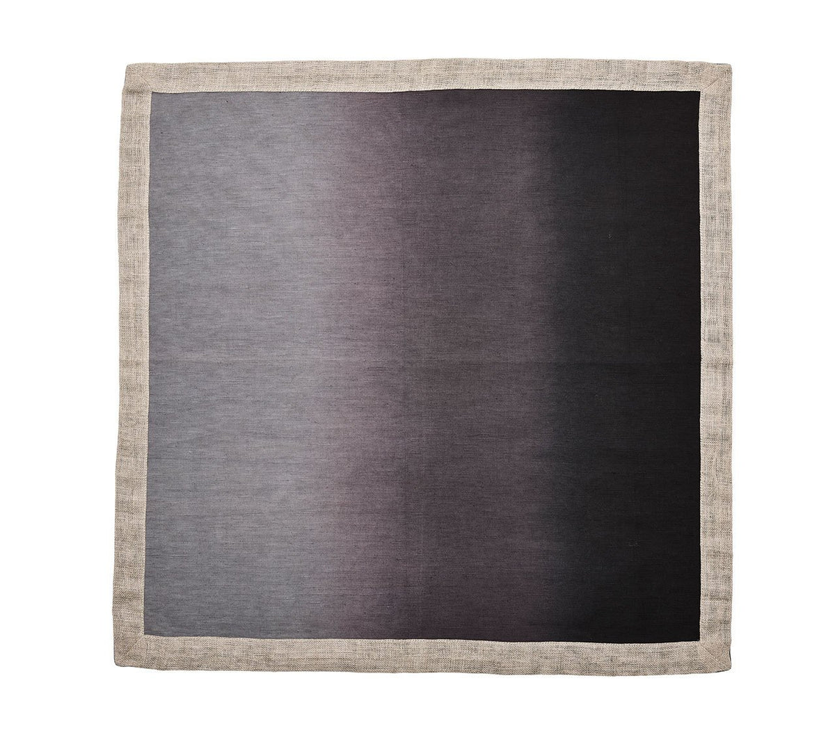 The Kim Seybert Dip Dye Napkins - Earthtones - Set of 4 feature a gradient pattern in earth tones, transitioning from light to dark, and are bordered by a wide beige trim reminiscent of metallic foil details.