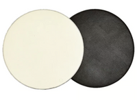 A round white mat overlays a textured black one—both reversible placemats by Von Gern Home, set of 4—perfect for an elegant table setting.