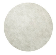 The Bodrum Tresse Round Placemat Set of 4 features plain, light gray, phthalate-free vinyl placemats with a subtle textured pattern, shown against a white background.