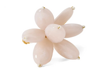 The Mod Stone Flower Napkin Ring Set of 4 by Deborah Rhodes features pale pink teardrop-shaped beads arranged like a flower, reminiscent of modern beaded rings, and is displayed on a white background.