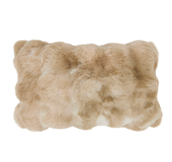 The Saro Trading Cozy Fur Pillow Natural 12 x 20 features soft beige faux fur with subtle color variations, offering inviting decor and bold texture for your space.