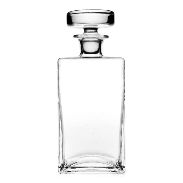 The William Yeoward Lillian Square Decanter is a handmade crystal piece with a square body and round, flat-topped stopper—ideal for stylish holiday cocktail storage and shown on a white background.
