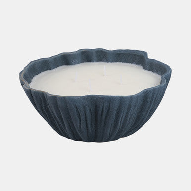 The Sagebrook Home Bermuda Blue Candle 11" 44oz features white wax with multiple wicks in a textured, bowl-shaped vessel with scalloped edges, shown against a plain white background.