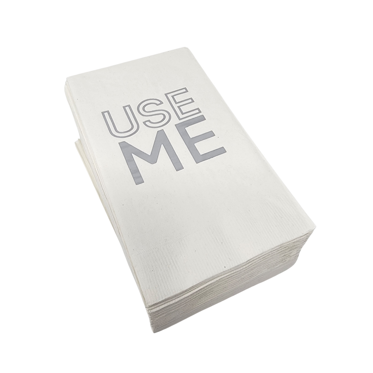 The Print Appeal Guest Hand Towel Pack – Use Me features white paper hand towels with "USE ME" printed in bold on the top, ideal for display in a guest towel holder.