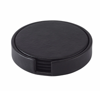 The Bodrum Tanner Coaster Set & Holder features stylish coasters in a matching holder with a front slot, all shown on a white background—ideal for protecting your furniture.