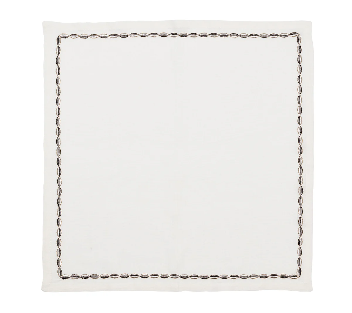 The Kim Seybert Swag Napkin Gunmetal & Silver Set of 4 features an elegant oval border in brown and black, making it a perfect choice for stylish holiday gatherings.
