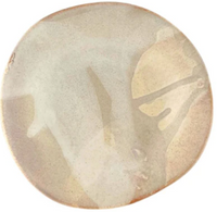A round ceramic plate by Alex Marshall Studios features an abstract beige and off-white glaze with subtle color and texture variations—perfect for pairing with their Round Ceramic Bowls - Stone.