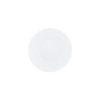 A single round JL Coquet Hemisphere Dinnerware Satin White plate, featuring a subtle textured rim, displayed on a plain white background.