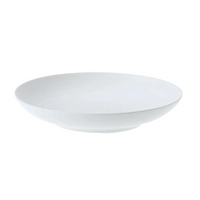 The JL Coquet Hemisphere Dinnerware Satin White is a plain, round ceramic plate with a slightly raised edge, shown on a white background.