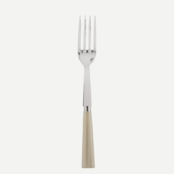 The Sabre Nature Serving Fork features four metal tines and a light chocolate-colored wood handle with a subtle horn effect, shown upright against a plain white background.