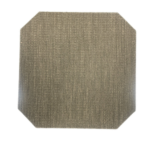 The Reversible Cut Corner Placemat Set of 4 in Calia/Timber by Julian Mejia features brown, textured linen placemats with subtly clipped corners and a tactile finish, shown against a white background. These reversible placemats bring effortless style to any dining setting.