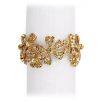 A 24K gold plated ring by L’Objet, featuring intricate floral designs with sparkling yellow gemstones, complements the Garland Napkin Jewels Gold Set of 4—ideal for pairing or gifting in a luxury box.