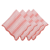The Juliska Cabana Stripe Napkin Set of 4 in coral features red and white linen napkins with scalloped trim, neatly arranged in an overlapping pattern.
