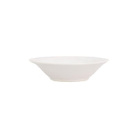 The Aria Dinnerware by Vietri features a plain, white, shallow ceramic bowl with a wide rim, evoking the look of a handcrafted dinner plate, displayed against a white background.