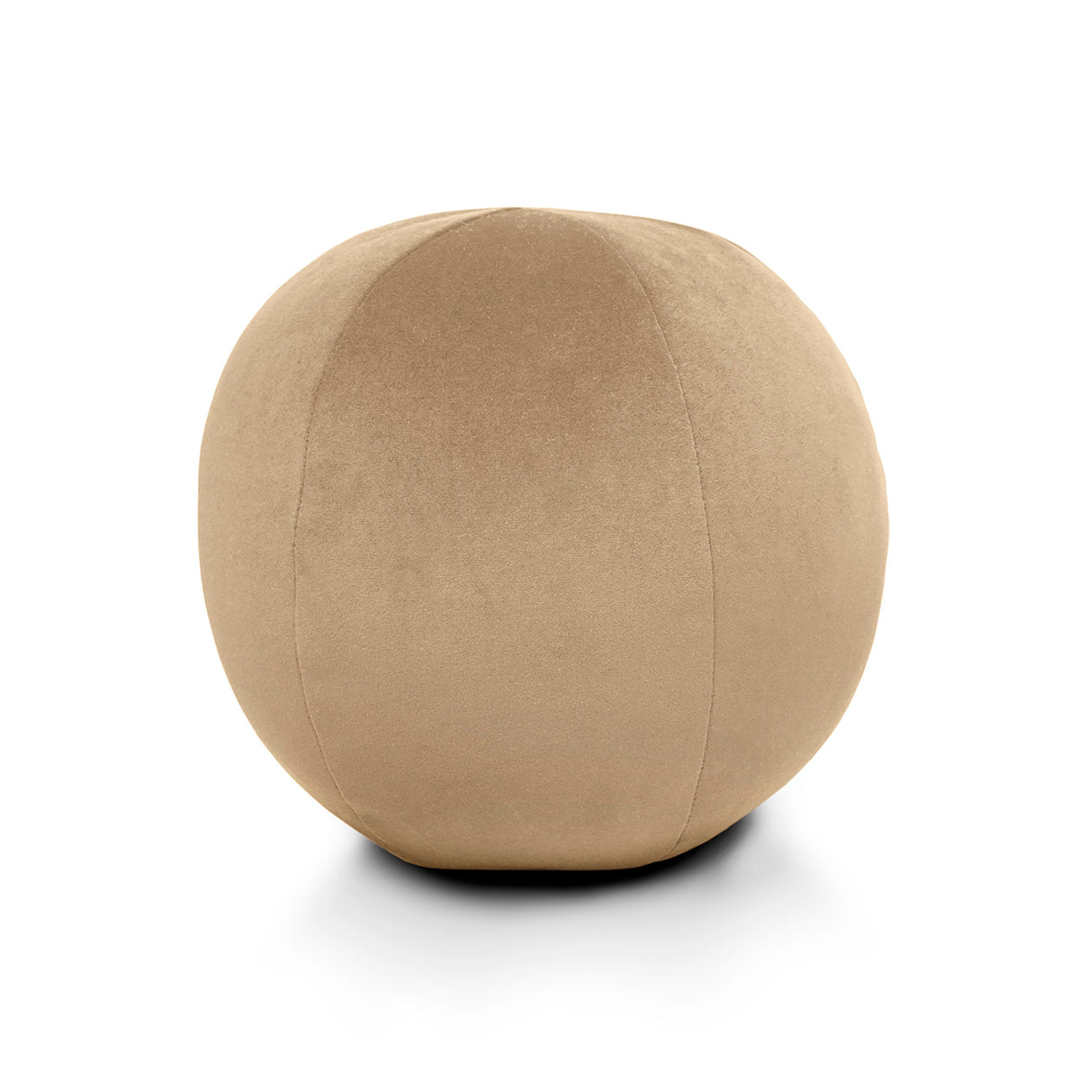 The Posh Round Pillow 12″D from D.V. KAP / Canaan Company features sculptural softness and a smooth, velvety texture in beige—an ideal accent piece for any space.