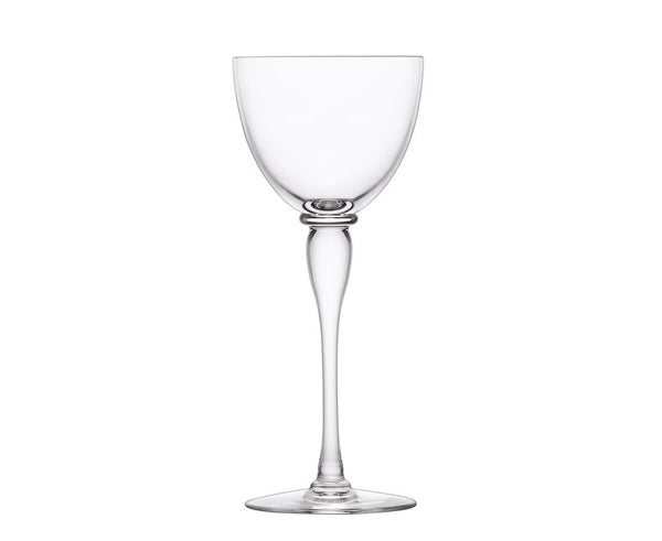 A clear, empty Amadeus Stemware wine glass by Saint-Louis features a tall, slender stem and round base, shown against a white background.